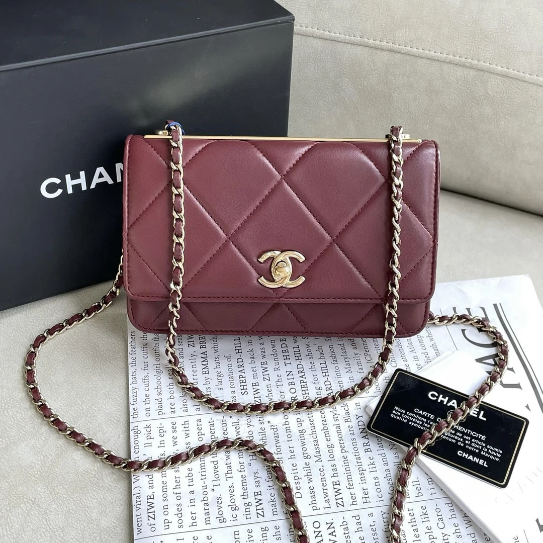95新 Chanel/香奈儿 酒红色trendy cc woc 28开JM2-6973