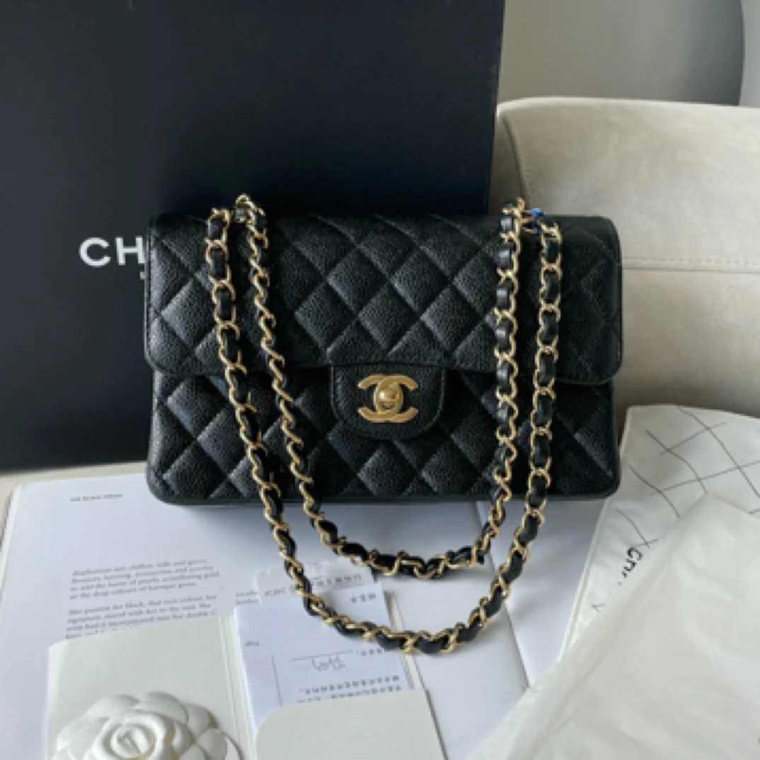 99新 Chanel/香奈儿 黑金牛小号cf芯片BJM2-7073