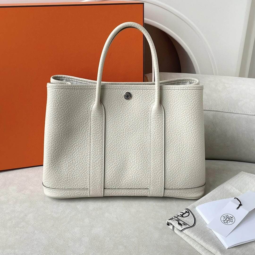 99新 Hermes/爱马仕 花园30全皮奶昔白 bjm7-3037
