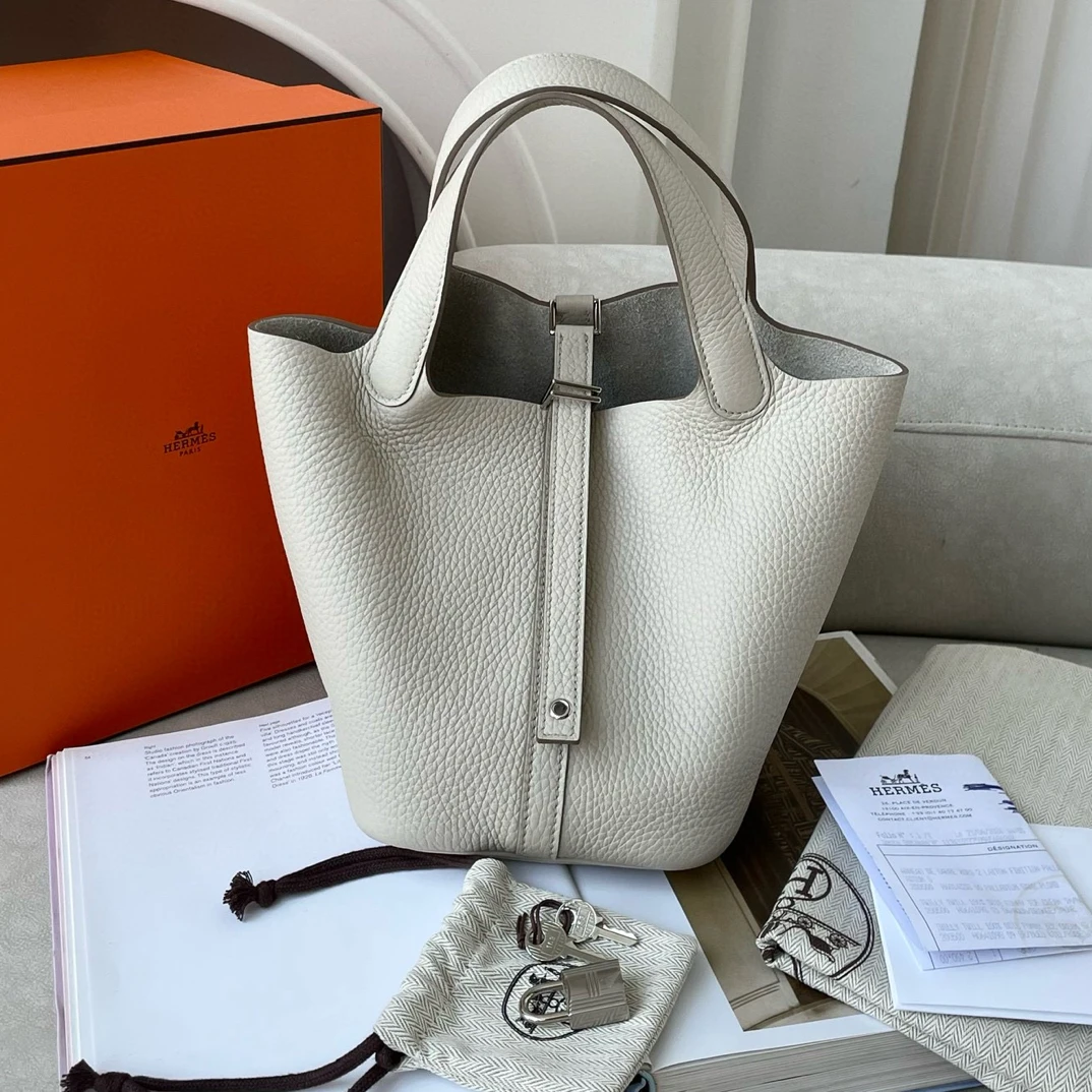 95新 Hermes/爱马仕 菜篮子冰川白银扣18b刻JM6TH59-0004