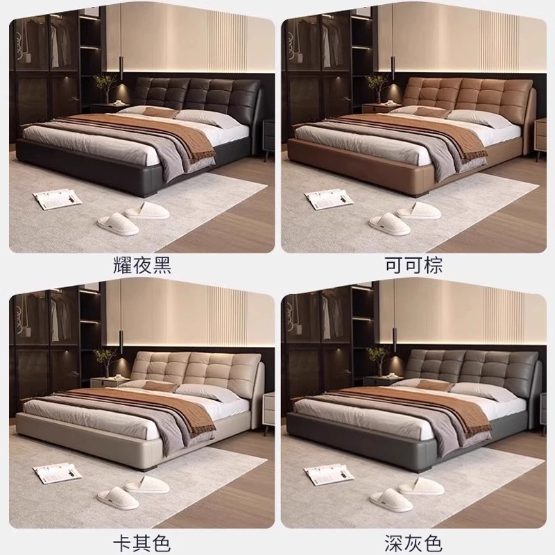 【三抽/储物】现代意式床真皮床双人大床主卧床简约床软体卧室床