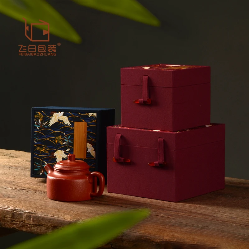 仙鹤竹排锦盒紫砂壶瓷器主人杯玉器古董文玩茶具茶叶罐包装礼品盒