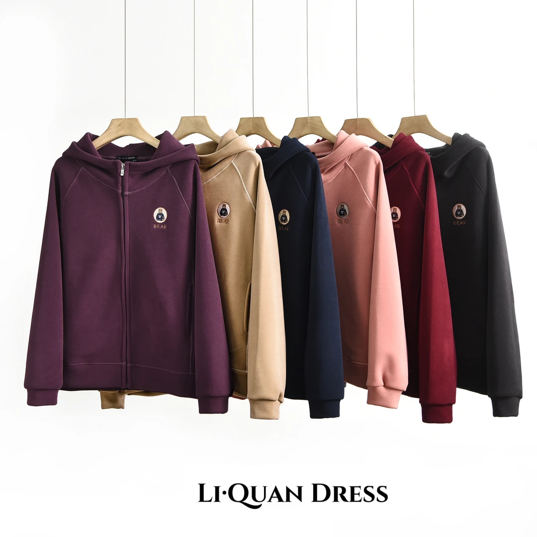 10级防风冬款加绒发热保暖小熊宽松显瘦连帽外套6