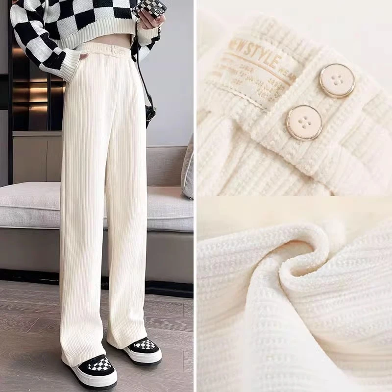 灯芯绒阔腿裤女裤子2023新款秋冬季垂感宽松小个子休闲加绒直筒裤