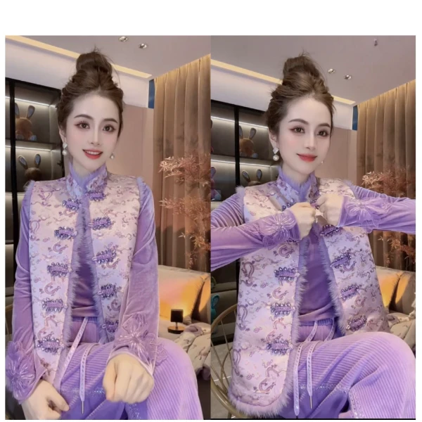 SS.studio/双双“龙腾虎跃”新中式冬款新款重工自制水貂毛加棉马甲