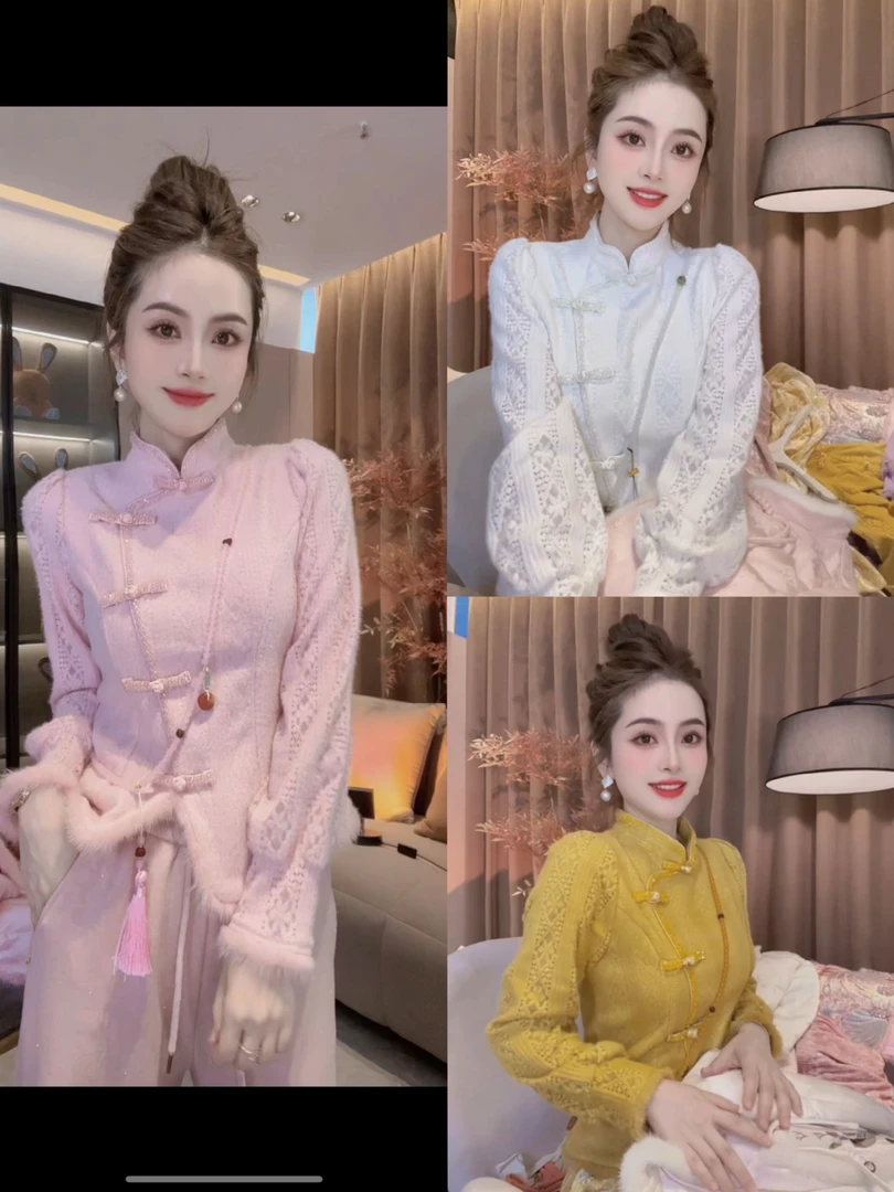 SS.studio/双双“精致盘口升级版”新中式自制蕾丝拼接水貂毛上衣