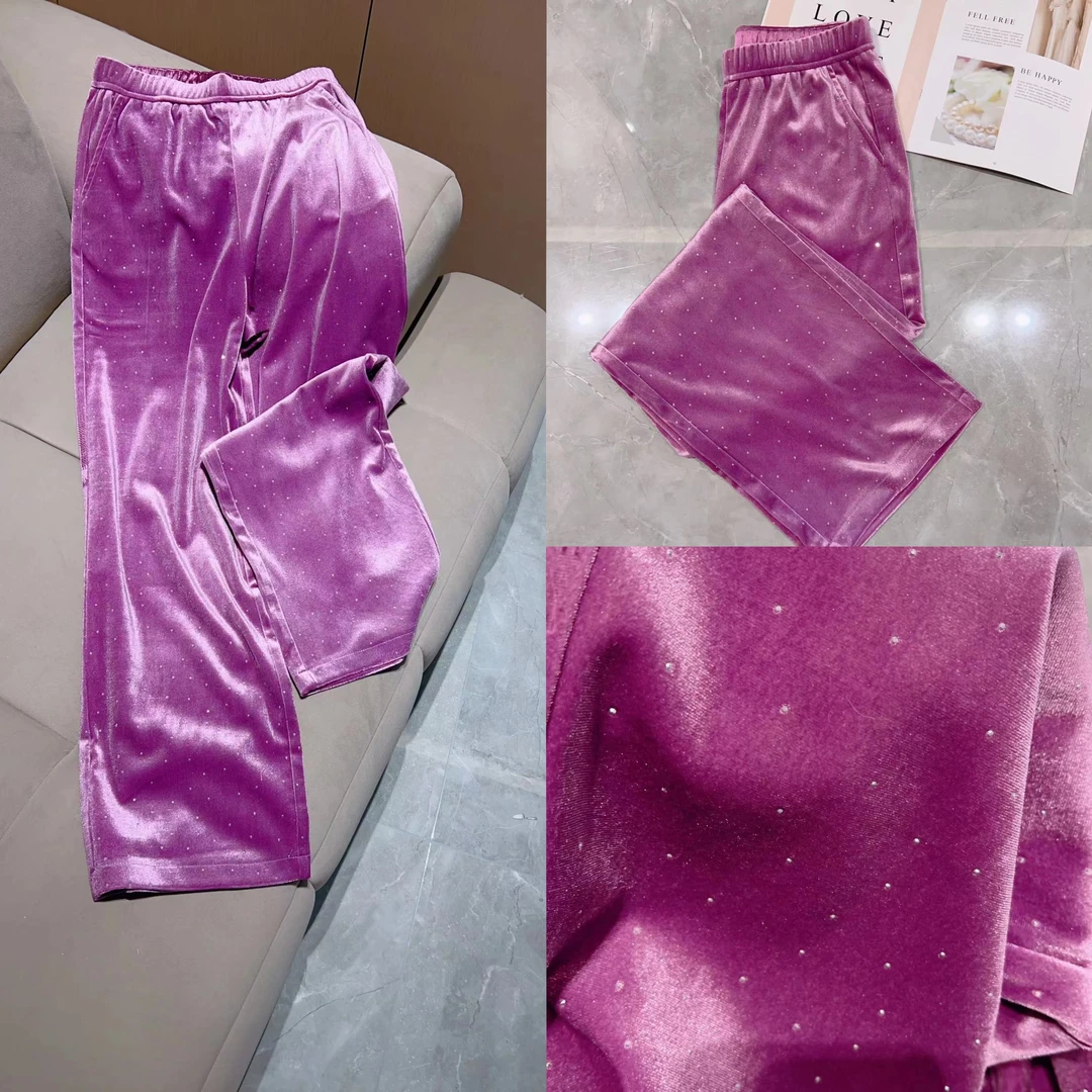 SS.studio/双双“满天星阔腿裤”早秋新品丝绒自制显瘦显高裤子