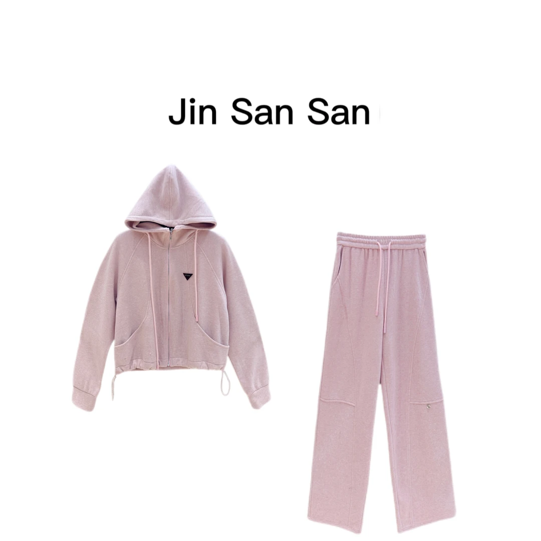 【金三三】【灼灼其华】冬季新款加厚羊-毛连帽轻奢休闲套装F6630