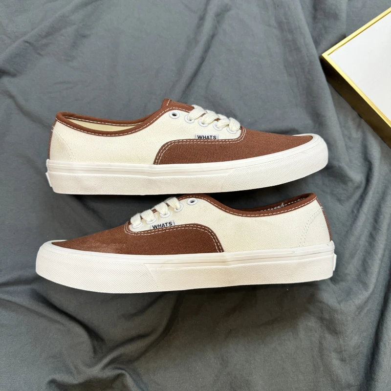 【纯帆布】棕白色低帮情侣休闲鞋复古百搭帆布鞋滑板鞋时尚舒适透气