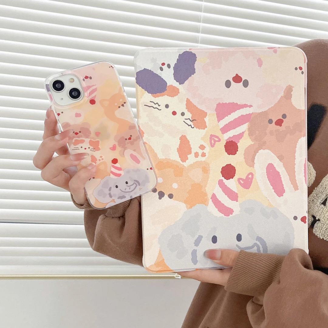 卡通蚕丝ipadpro11寸平板Air5保护套10.2带笔槽支架mini6硬12.9女
