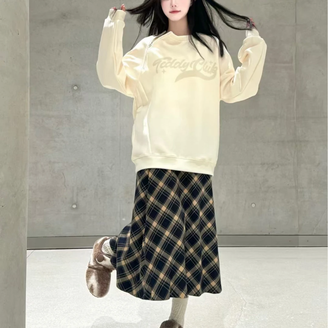 复古纯色字母Logo印花高街风嘻哈拼接斜拉链宽松休闲情侣重磅卫衣