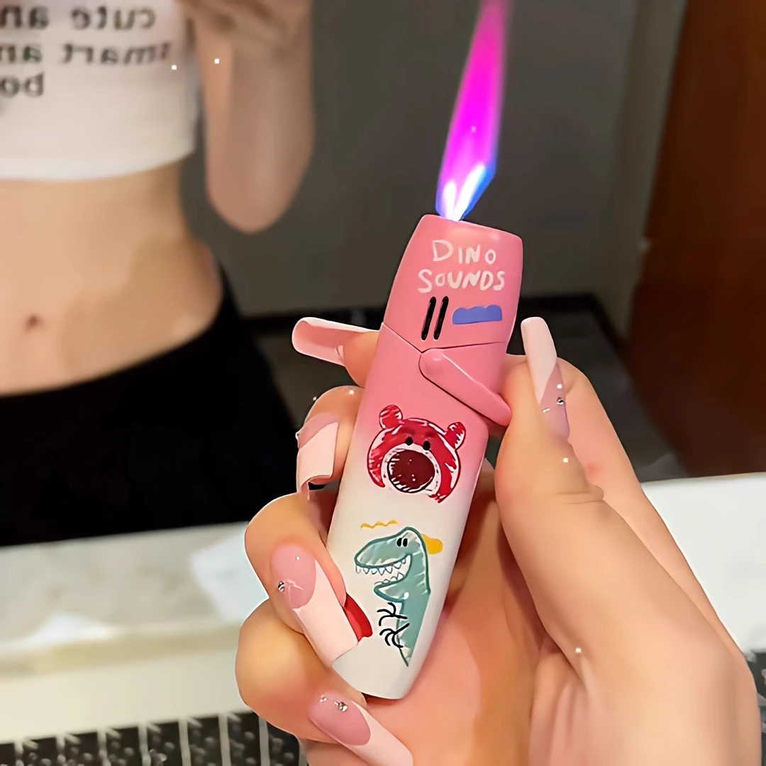 卡通库洛米草莓熊玉桂狗防风打火机粉色火焰送情侣女友男友礼物