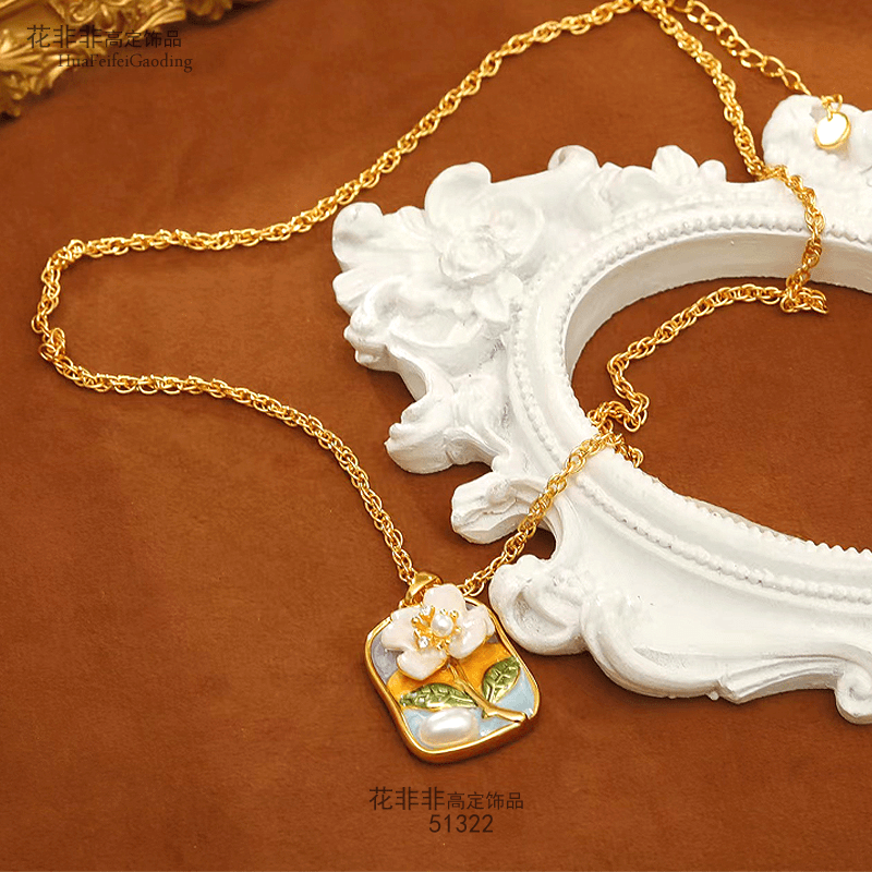 铜合金项链 51323法式复古高级油画风莫奈花园项链