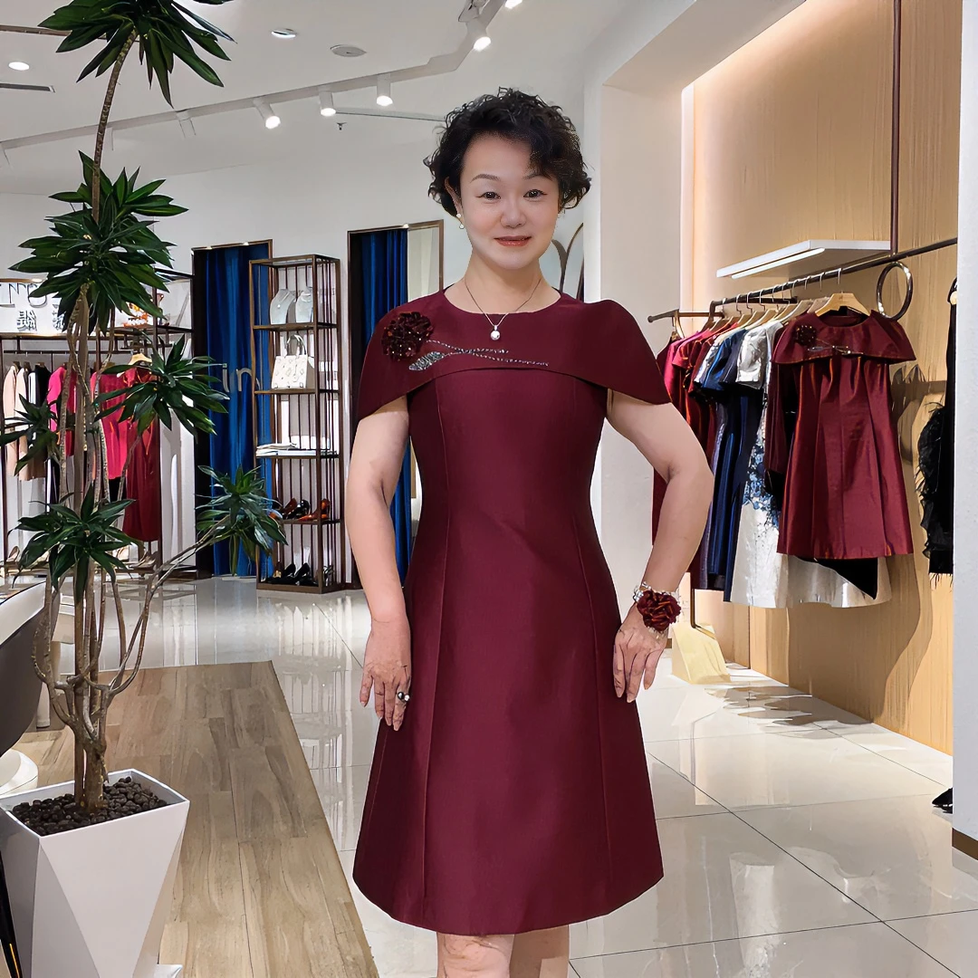 梦奴娇世家高级定制轻奢短款礼服酒红色显瘦