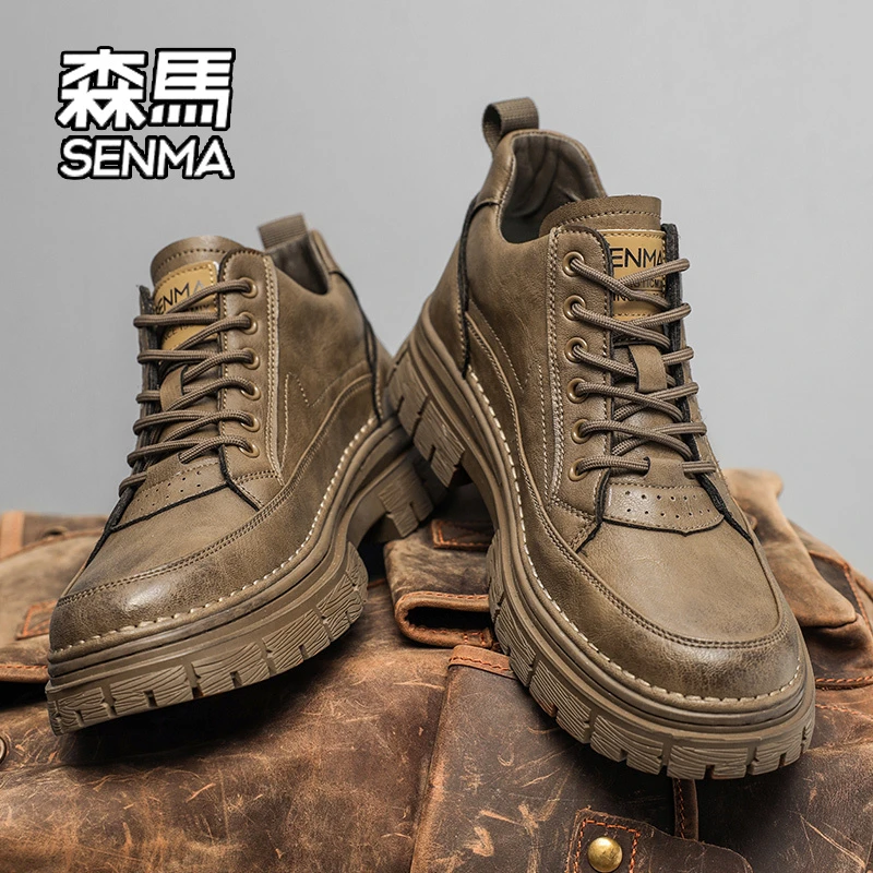 SENMA/森马马丁靴男2024冬季低帮复古短靴男士户外运动厚底工装靴