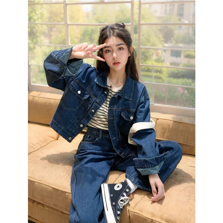 春秋复古短款长袖牛仔外套女炸街洋气时尚韩版小个子上衣外搭潮