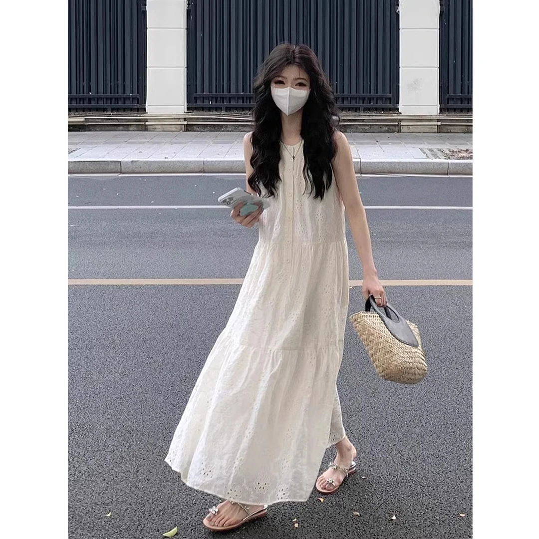 法式重工钩花无袖连衣裙女夏季2025新款高级感气质宽松背心长裙子