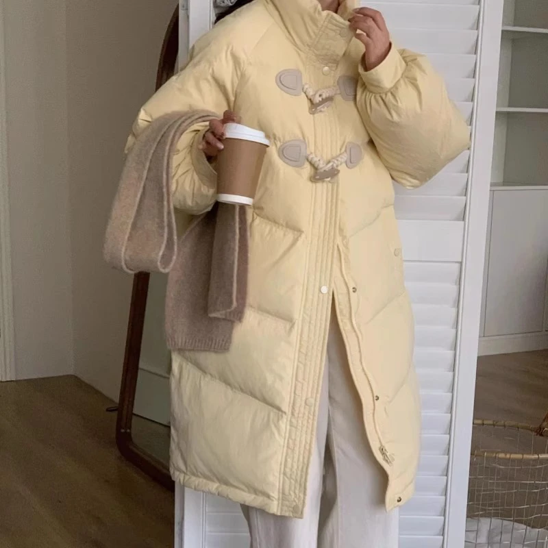 牛角扣中长款羽绒棉服女冬季新款小个子过膝保暖面包服棉衣外套潮