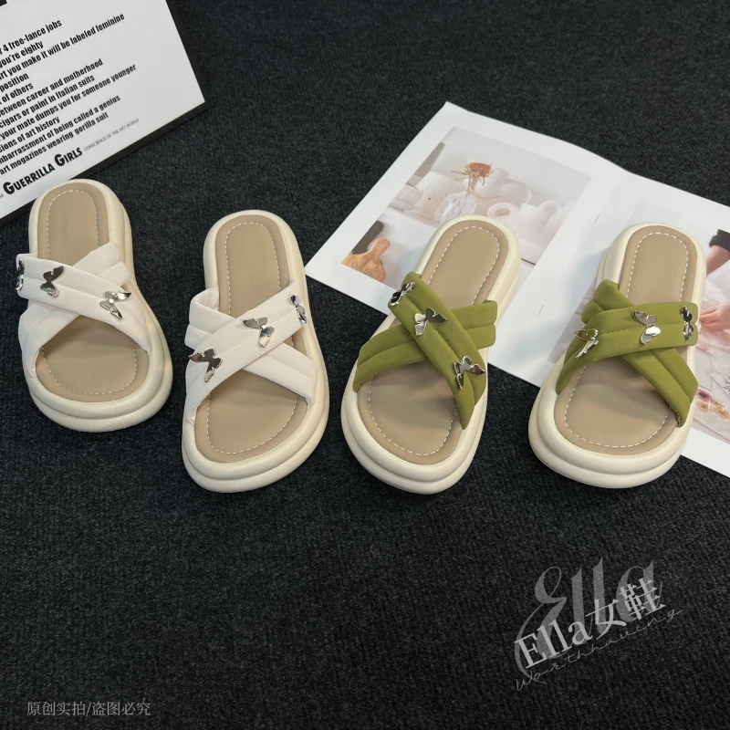 Ella平底一字拖鞋女夏季2024新款网红休闲防滑沙滩凉鞋软底拖