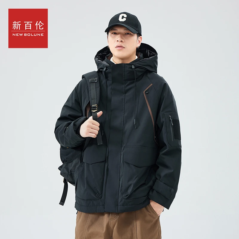新百伦轻薄羽绒服男士冬季连帽工装夹克户外休闲保暖防水外套男装
