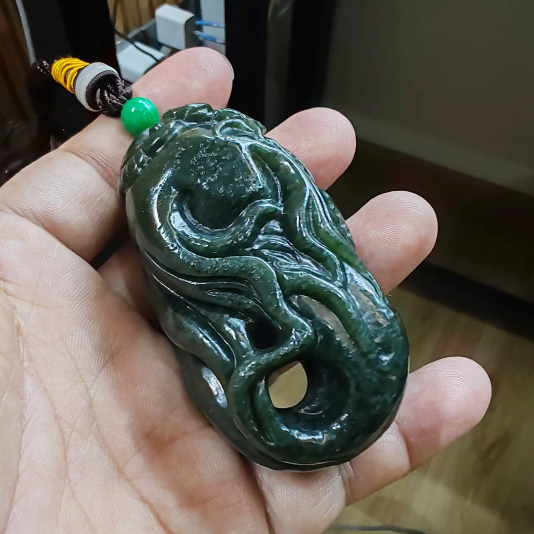和田玉青玉黑青墨绿人参如意花生手把件手工立体精雕精美挂件