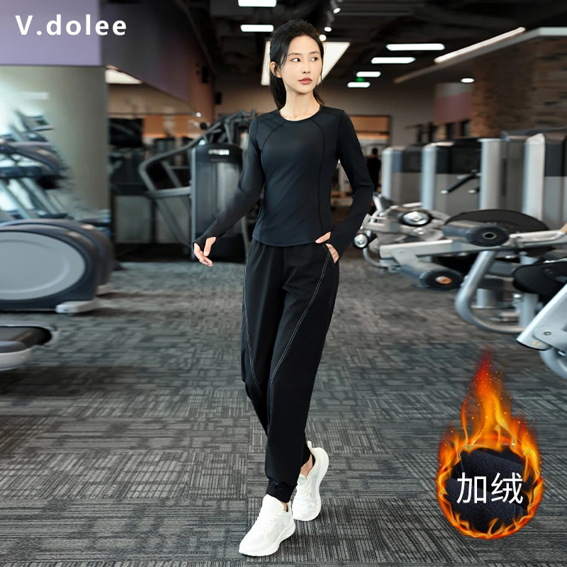 【加绒加厚】显瘦运动健身衣服女秋季跑步套装晨跑高弹训练服1305