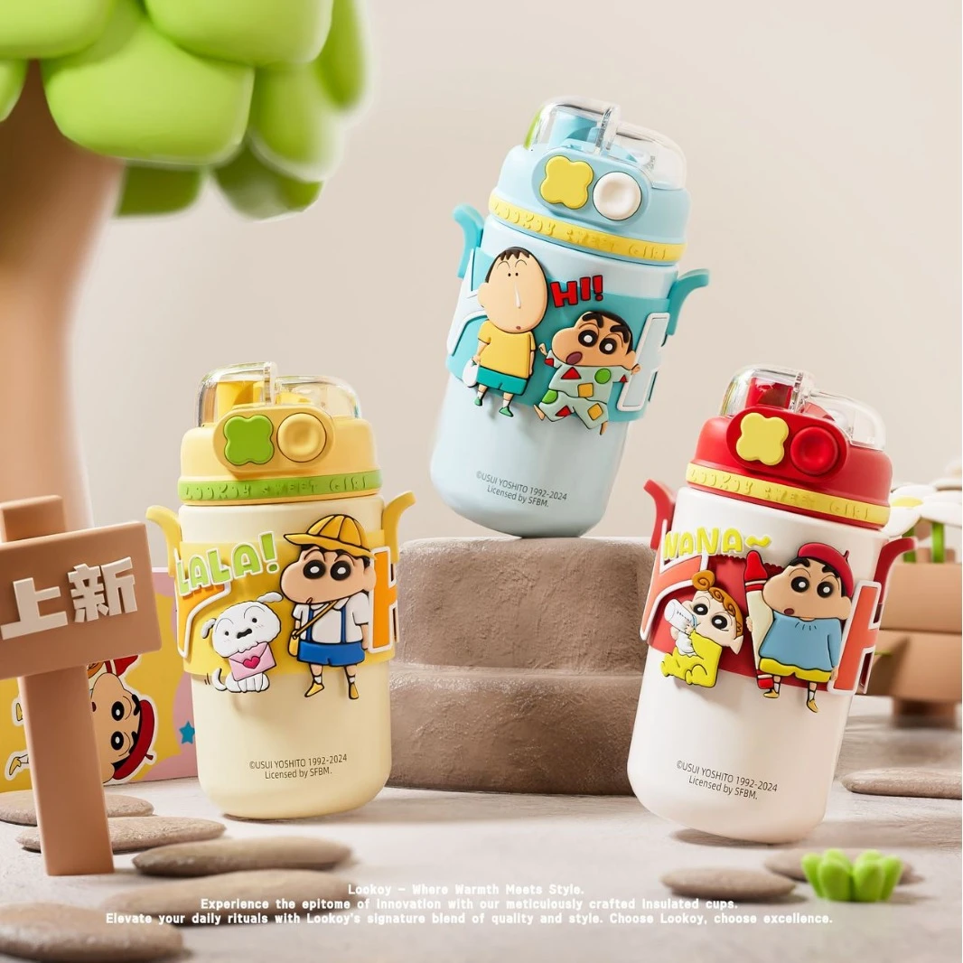 卡通儿童水杯蜡笔小新不锈钢保温杯大容量双饮杯可爱女生学生杯子