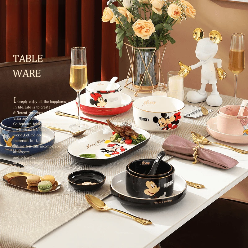 卡通餐具陶瓷米奇碗单个米饭碗菜盘子家用可爱碗盘碟套装