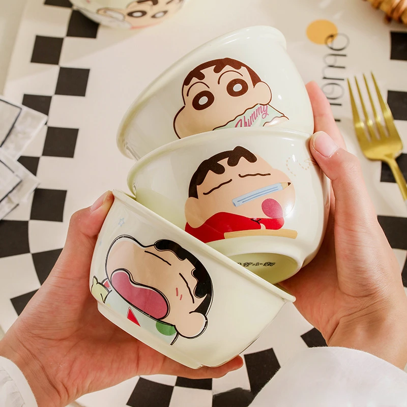 蜡笔小新新款饭碗组合可爱儿童奶油色系碗高颜值家用卡通陶瓷餐具