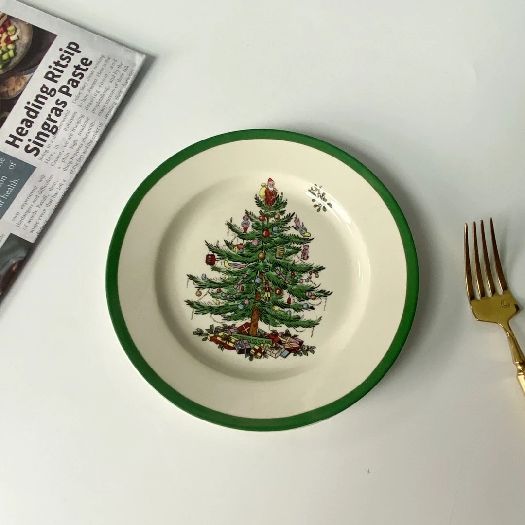 英国圣诞早餐盘八英寸盘子尾单有瑕陶瓷盘圆形碟子欧式西餐盘复古