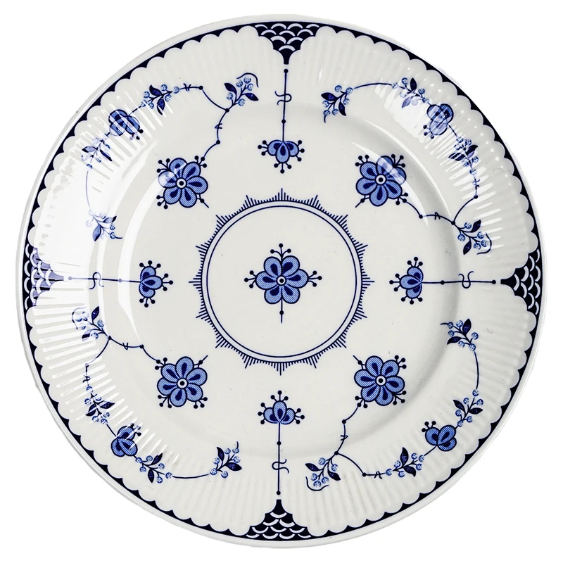 228丹麦唐草陶瓷早餐盘外贸出口陶瓷餐具餐盘8英寸盘水果盘饭盘