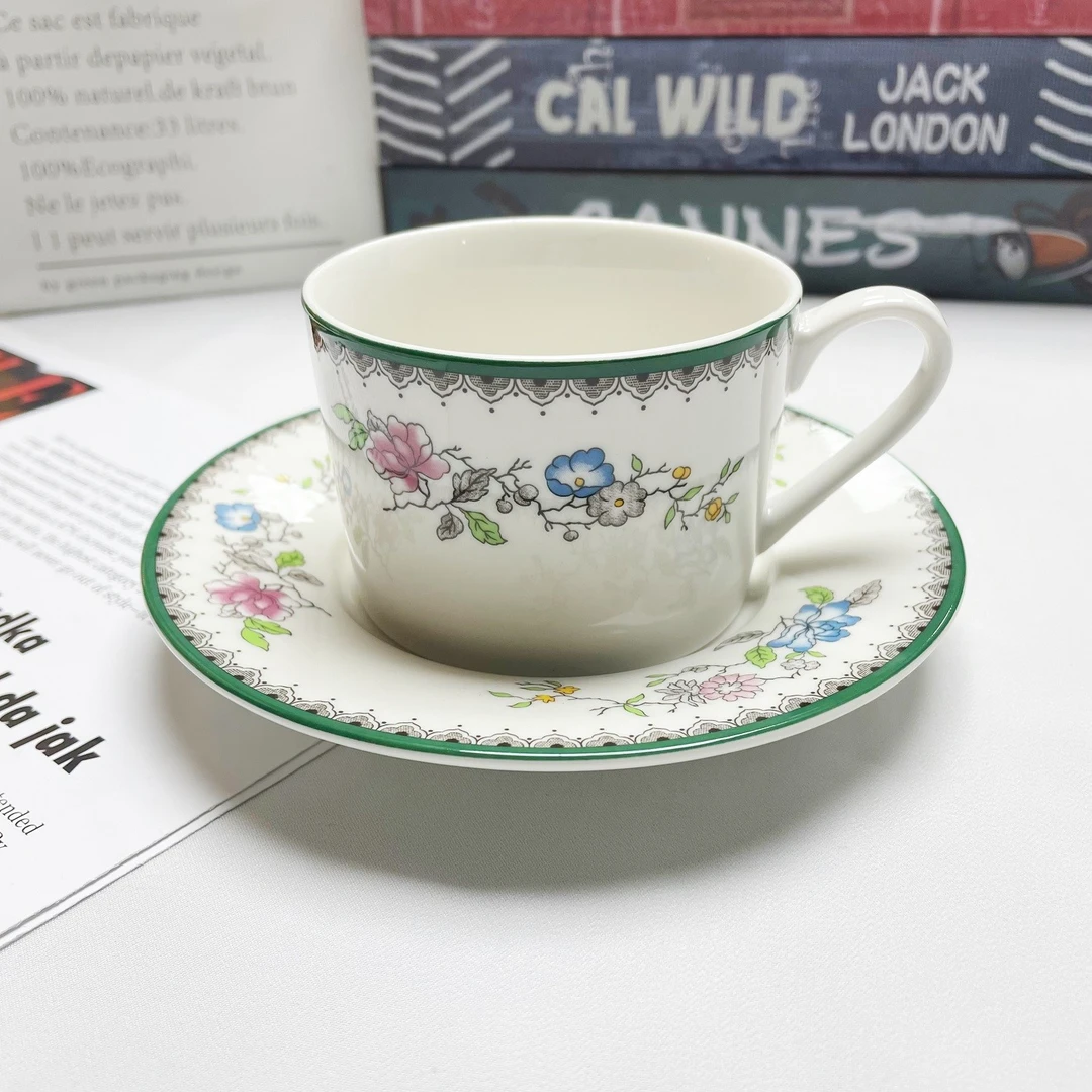 042咖啡杯碟外贸出口玫瑰物语陶瓷早餐杯茶杯家用欧式颜值餐具