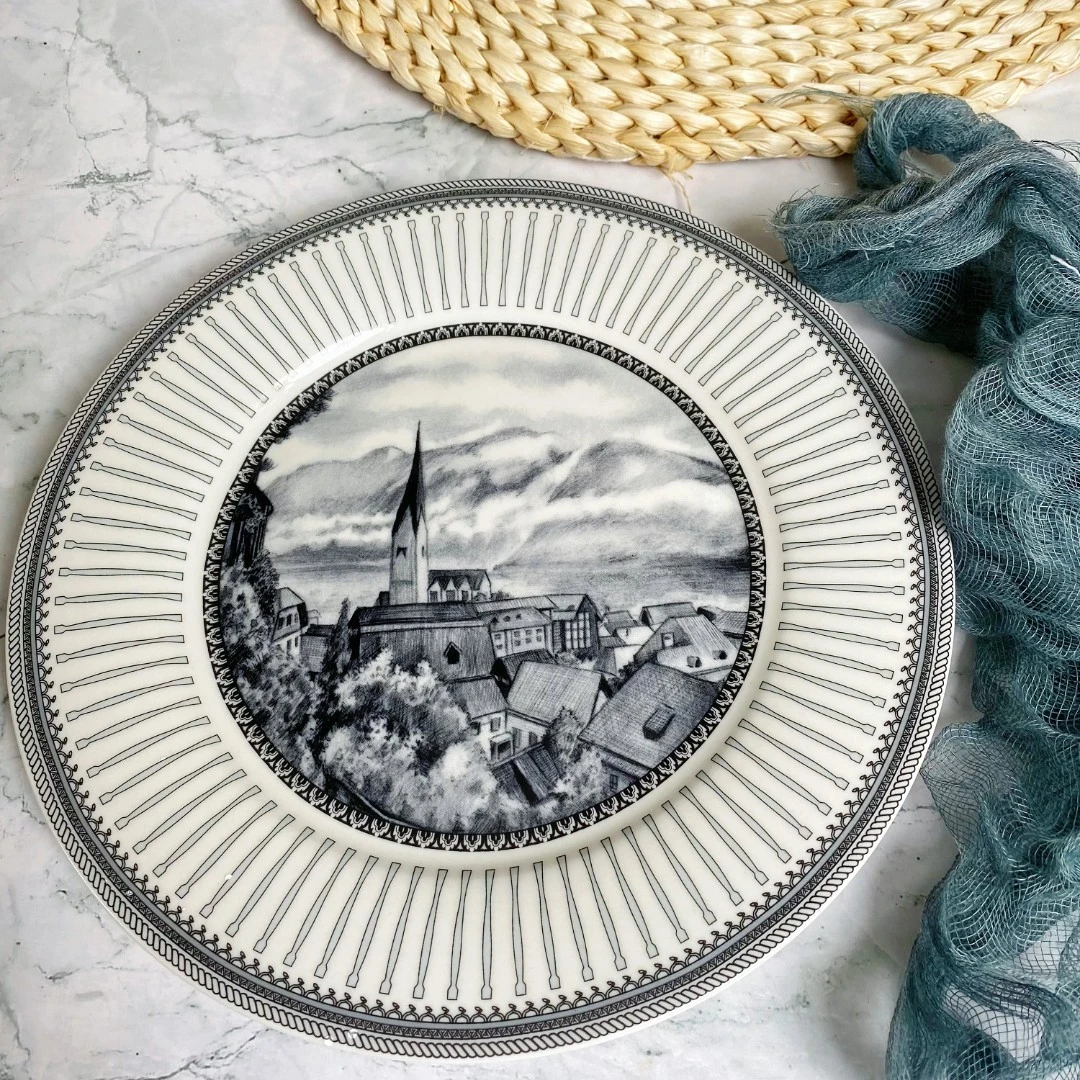 田园法式复古8英寸点心盘早餐盘微波炉饭盘水果盘备菜