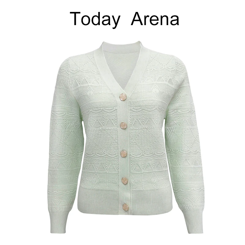 时尚百搭气质小众针织开衫V领显瘦设计感精美提花毛衣外套女上衣