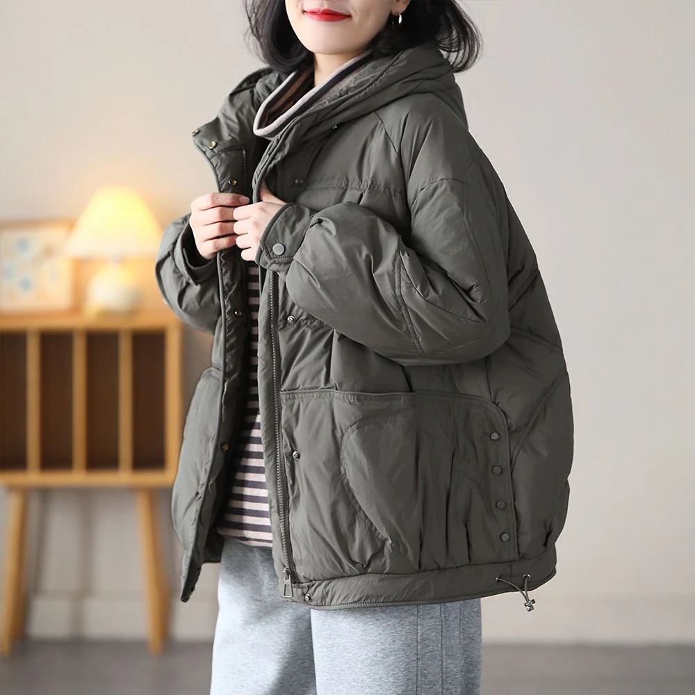 波斯200斤高档大码连帽羽绒服女宽松保暖韩版气质拉链休