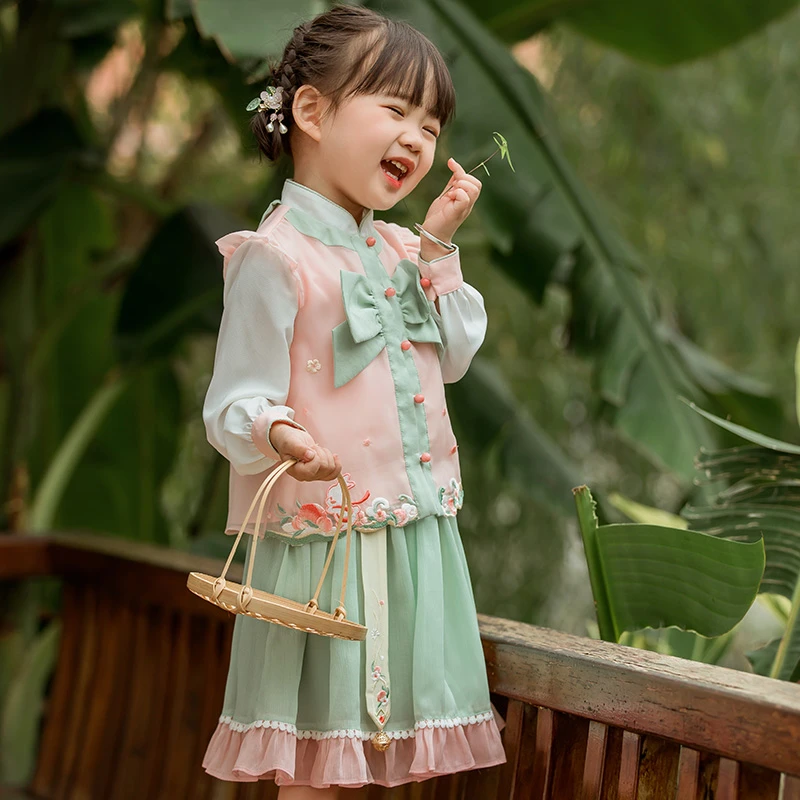 萌乎【初晴】春秋女童汉服套装中国风古风刺绣改良唐装-231930公主