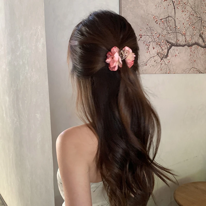 新中式复古玫瑰花朵抓夹侧边发夹女后脑勺头花发饰森系干枯玫瑰夹