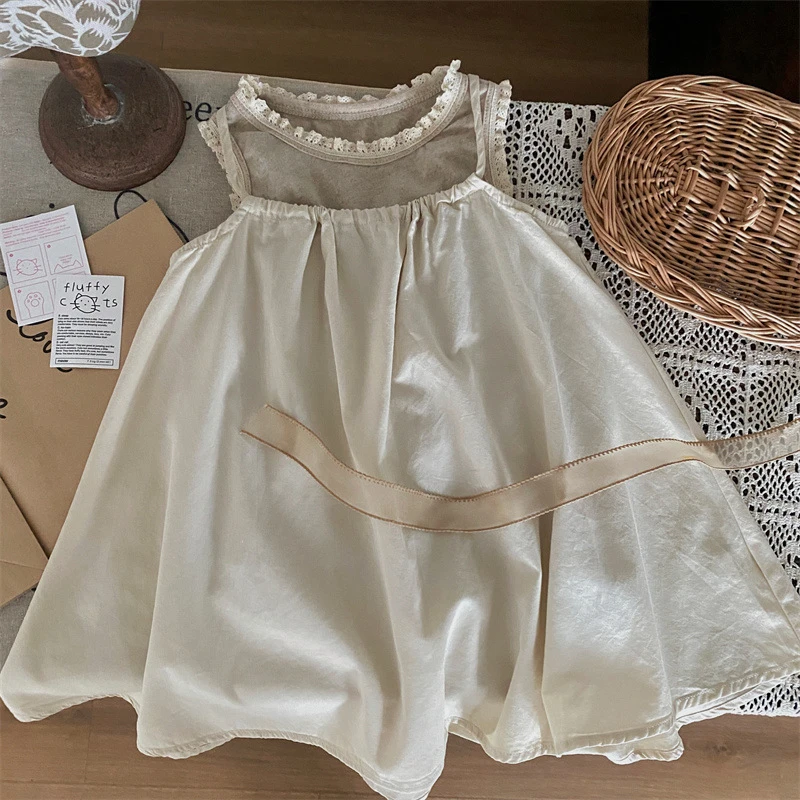 韩版童装2024新款夏季女童蕾丝花边背心儿童洋气百搭吊带裙两件套