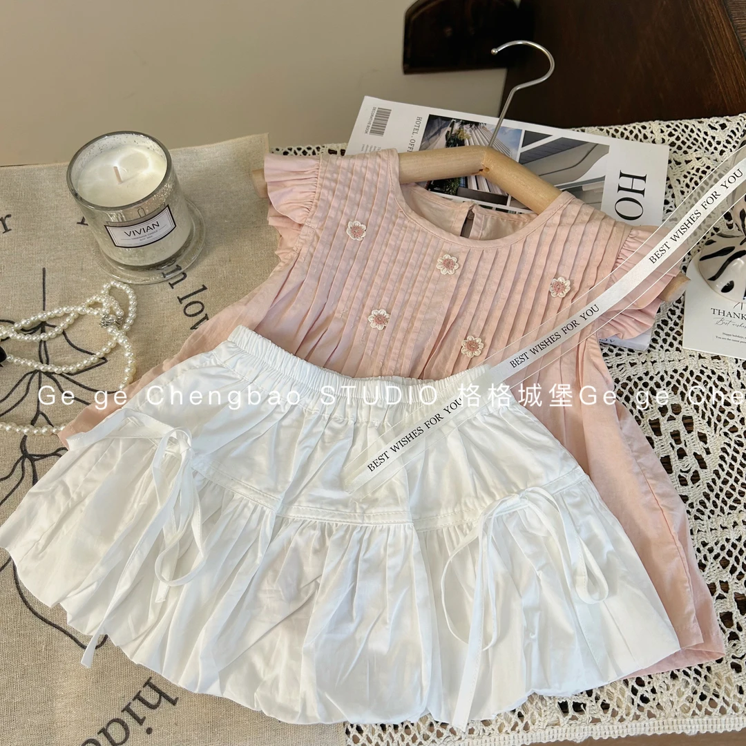 韩系甜品穿搭2024新款夏装套装宝宝夏季裙裤两件套