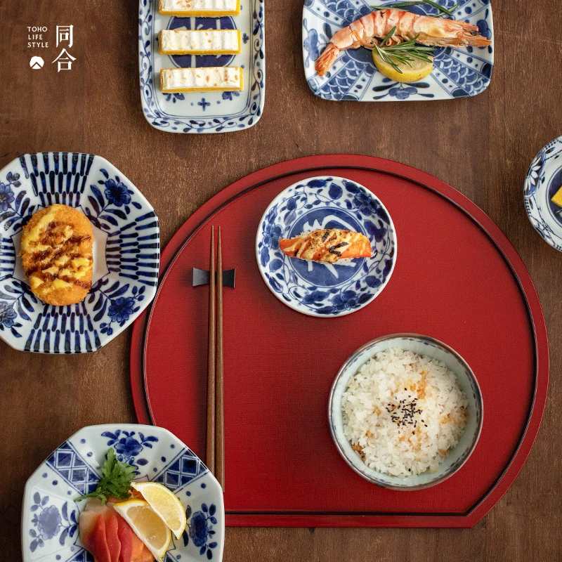同合日本进口美浓烧吉祥福套装日式家用陶瓷汤面碗餐盘子泡面碗