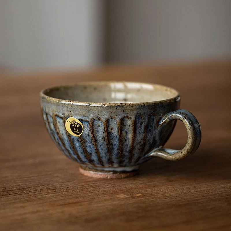 日式信乐烧复古风青萩粉引早餐杯咖啡杯轻奢设计感小众水杯子