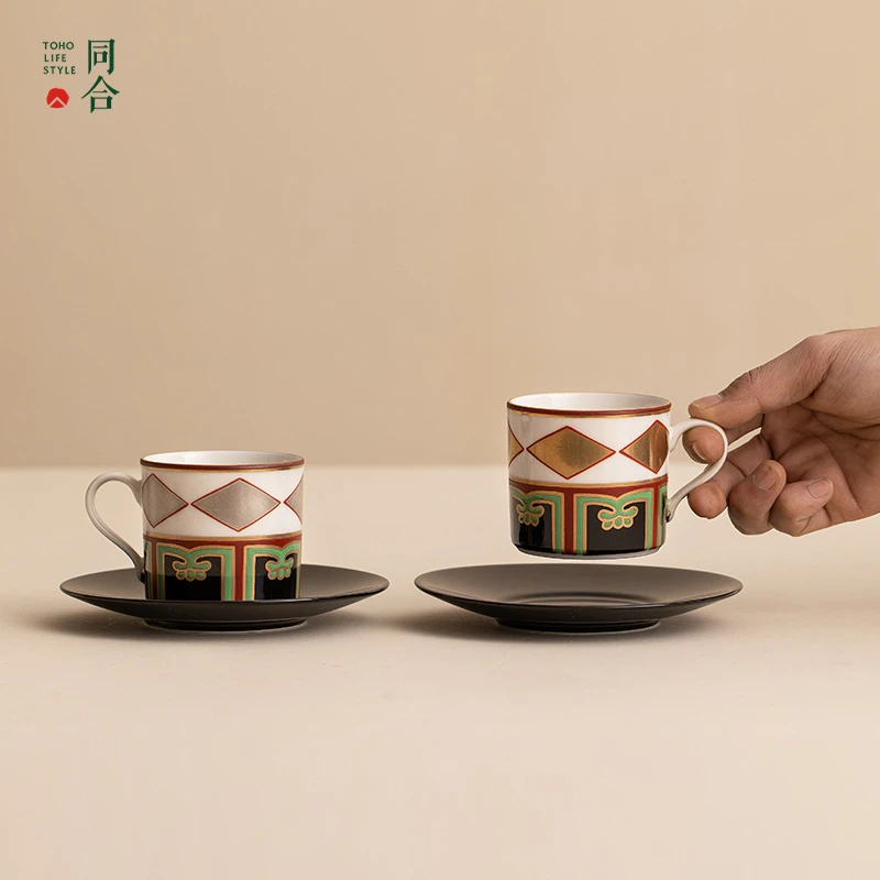 同合日本进口藏珍窑情侣结婚伴手礼咖啡杯赤绘轻奢情侣对杯配碟