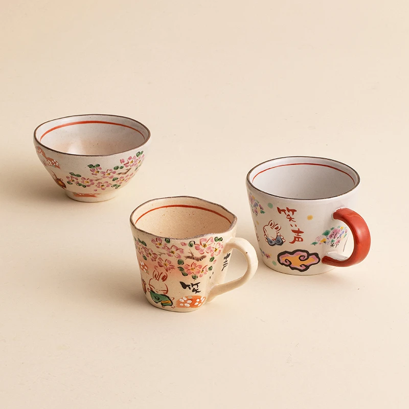 同合日本进口夕立窑彩云粉樱物语马克杯日式可爱陶瓷咖啡杯子饭碗