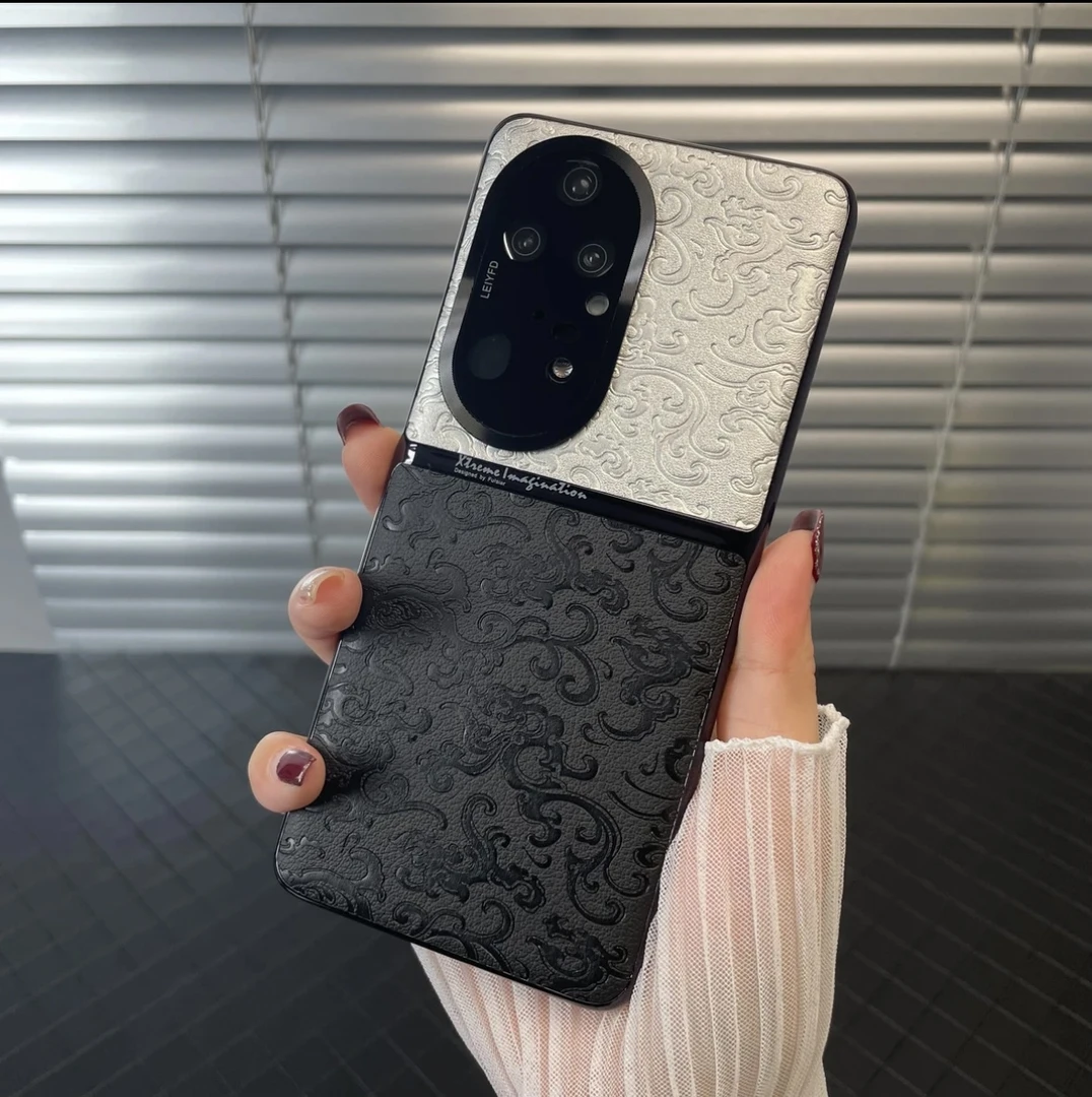 适用于华为P50/E祥云龙纹素皮国风手机壳新款电镀高级感防摔