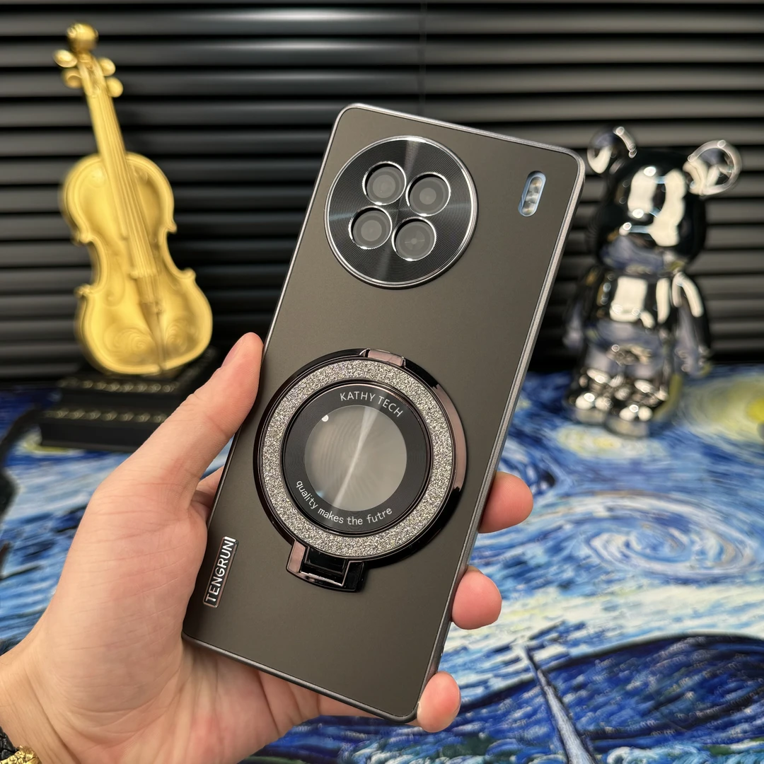 【金属漆流光磨砂+鎏金闪粉支架】适用于vivo X90防摔手机壳