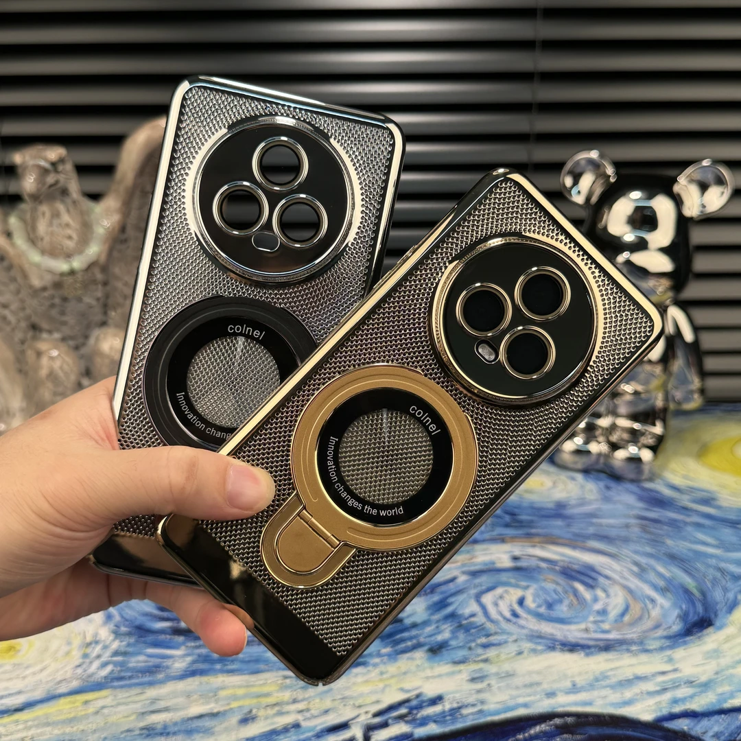 适用于荣耀Magic5电镀网格散热磁吸支架壳自带镜头膜防摔