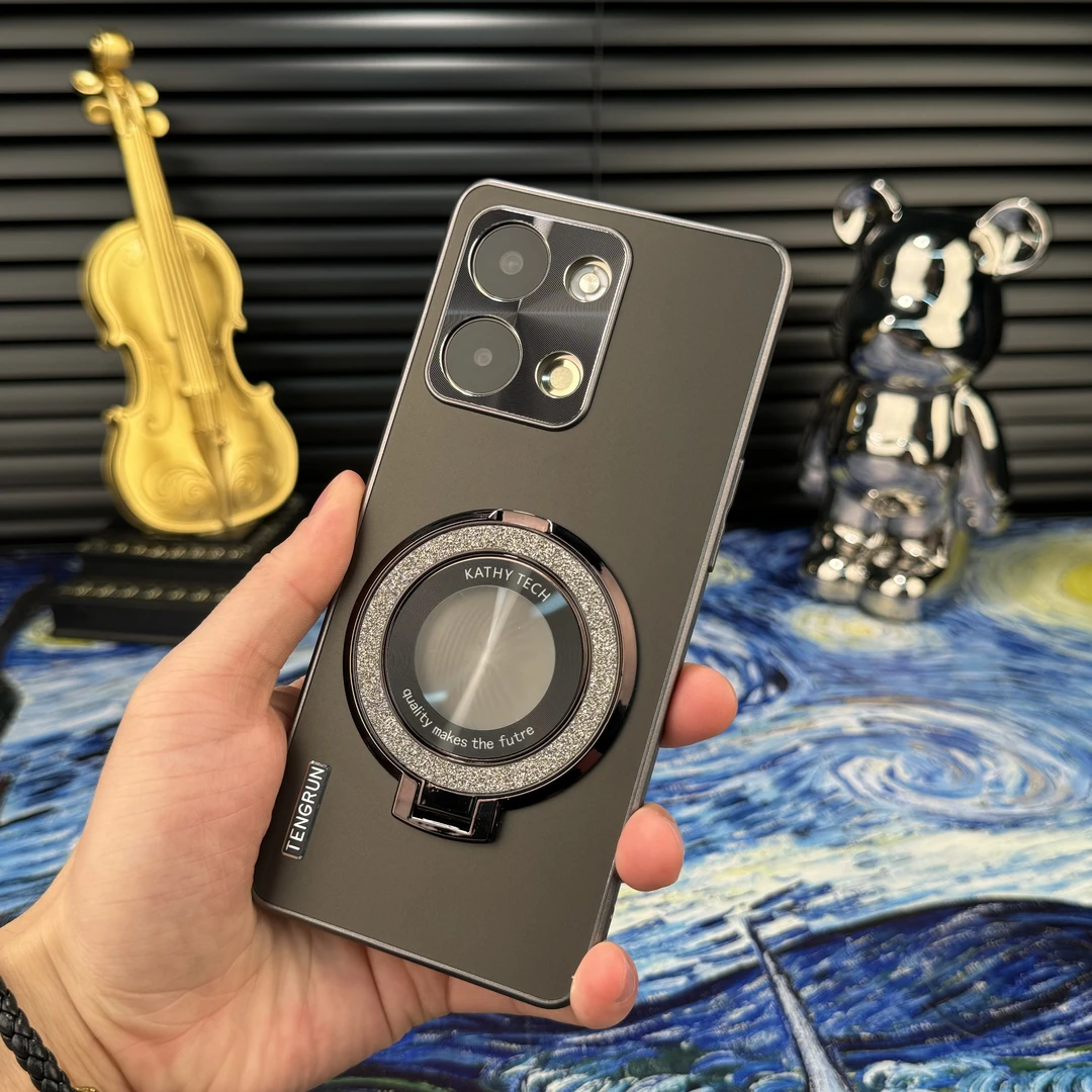 【金属漆流光磨砂+鎏金闪粉支架】适用于OPPO Reno9防摔手机壳