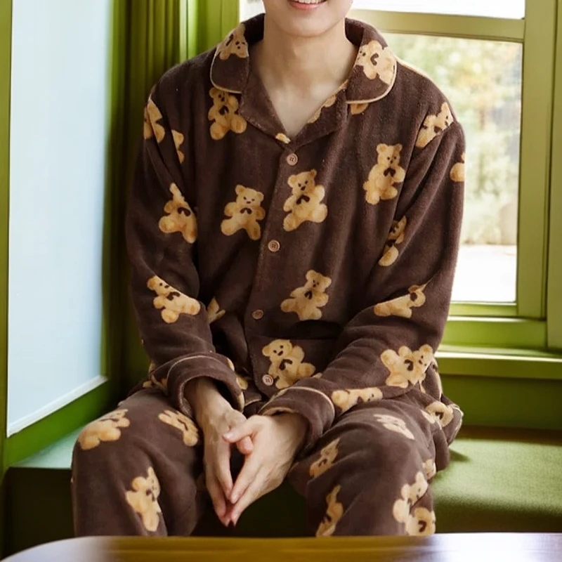 10125毛绒熊珊瑚绒长袖长裤套装(男款偏小建议女士穿）