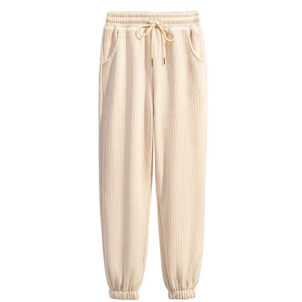 壹半麦合女士雪尼尔筷子条加绒束口裤