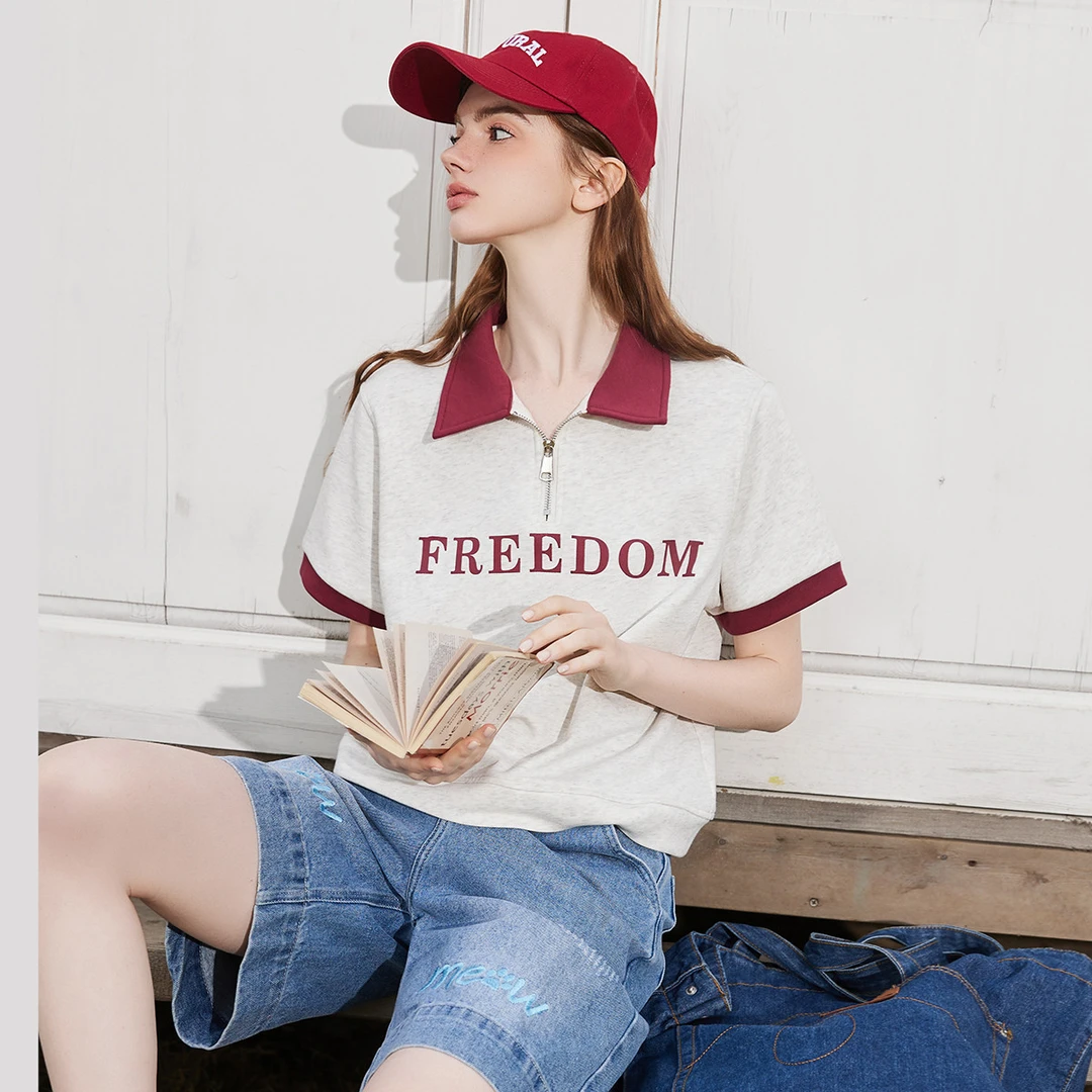 a02【金拐子专属】高考显瘦时尚休闲百搭夏季小众翻领T恤AEI2T6045